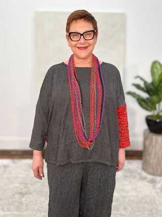 Alembika Crinkle Mix Relaxed Top, Red - Statement Boutique