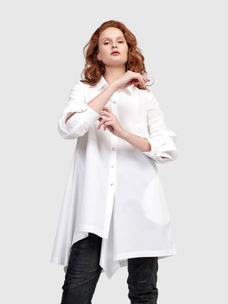 Alembika Urban Asymmetric Button Front Tunic, White - Statement Boutique
