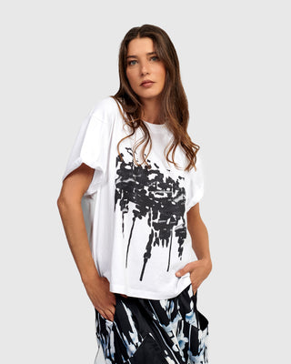 Alembika Urban Graphic Front Boxy Tee, White - Statement Boutique