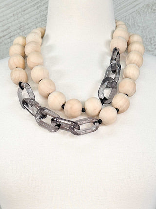Alisha D 2 Strand Wooden Bead & Resin Link Necklace, Natural - Statement Boutique