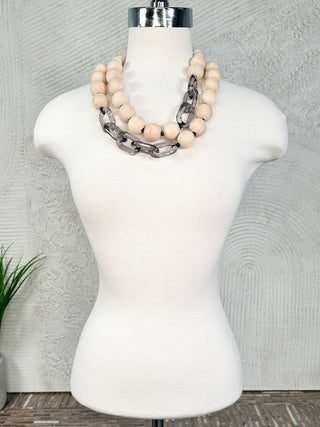 Alisha D 2 Strand Wooden Bead & Resin Link Necklace, Natural - Statement Boutique