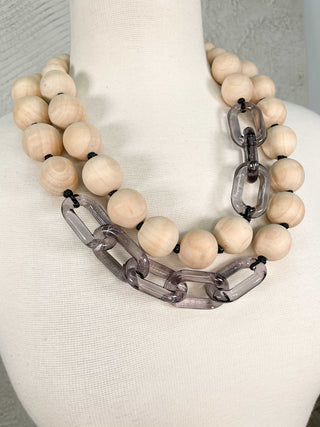 Alisha D 2 Strand Wooden Bead & Resin Link Necklace, Natural - Statement Boutique