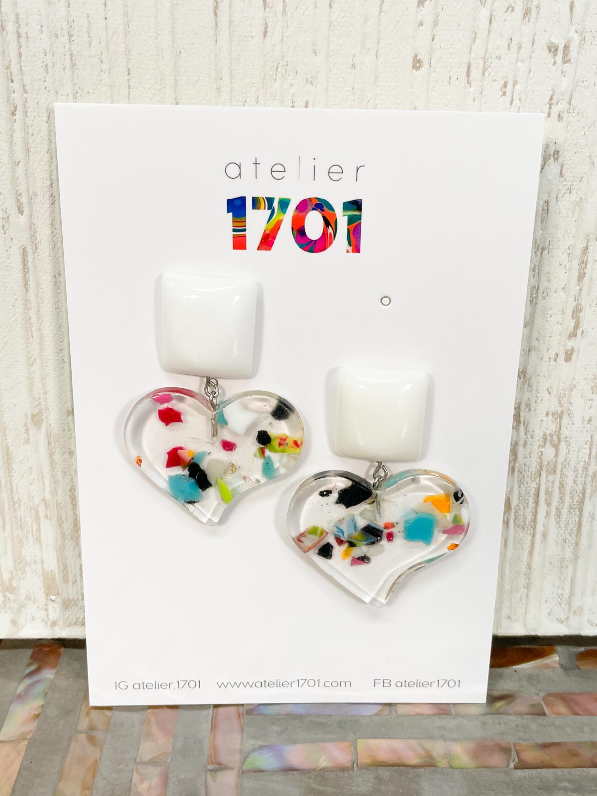 Atelier 1701 Heart Post Drop Earrings, Clear Multi - Statement Boutique
