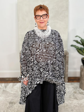 Bread & Butter Recycle Print Oversized Top with Bottle Detail, Black/White - Statement Boutique