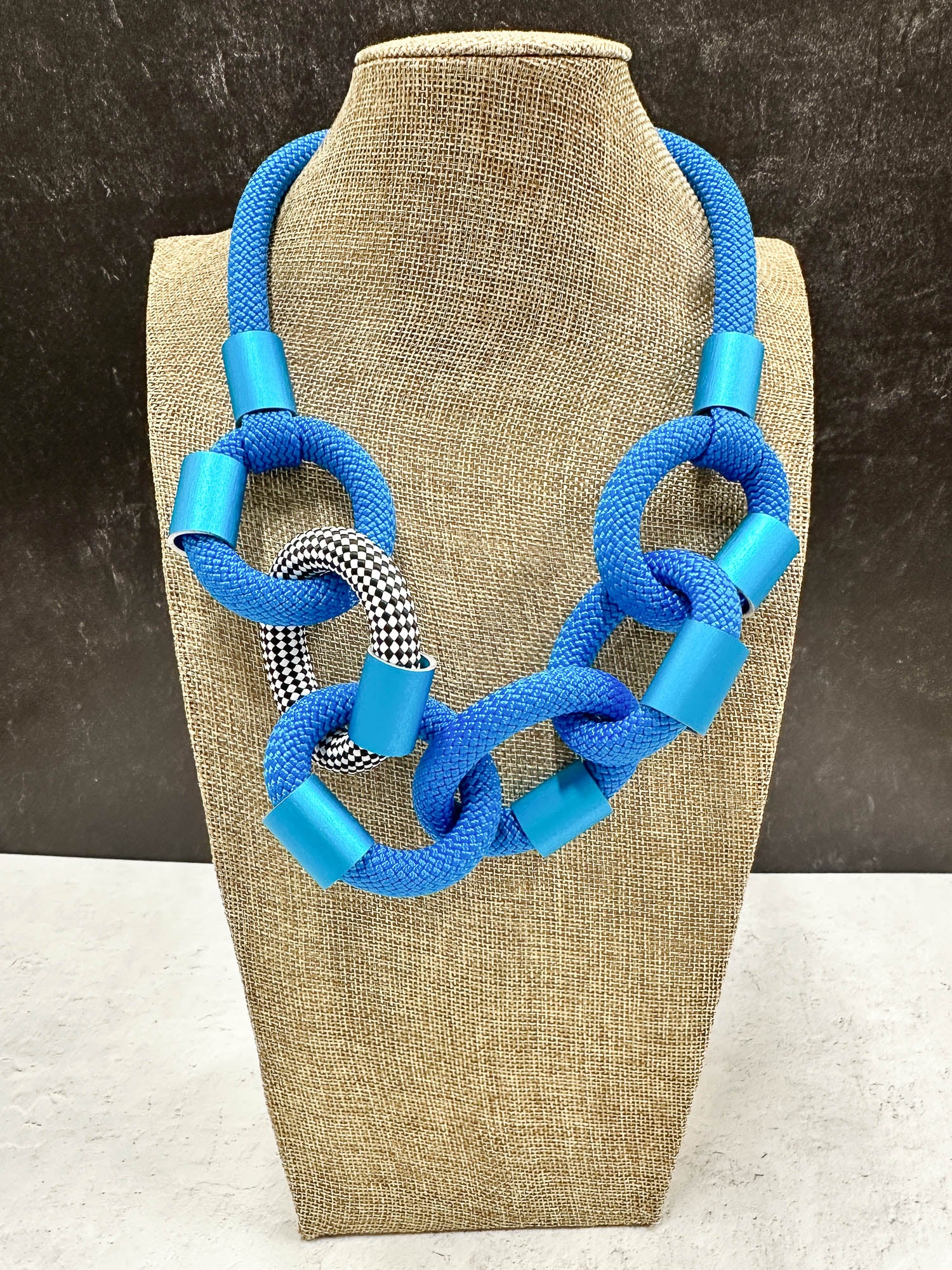 Christina Brampti Cord & Aluminum Link Necklace, Blue - Statement Boutique