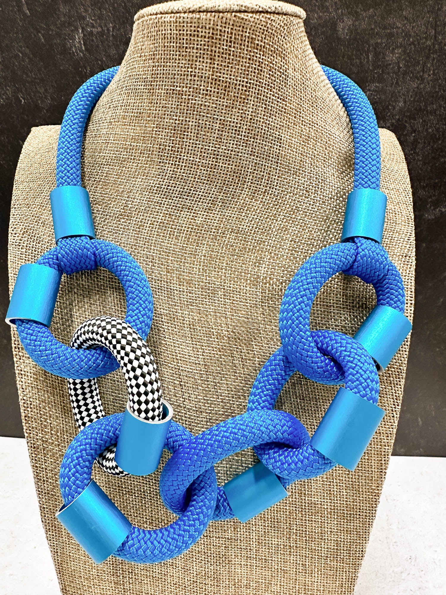 Cord & Aluminum Link Necklace, Blue