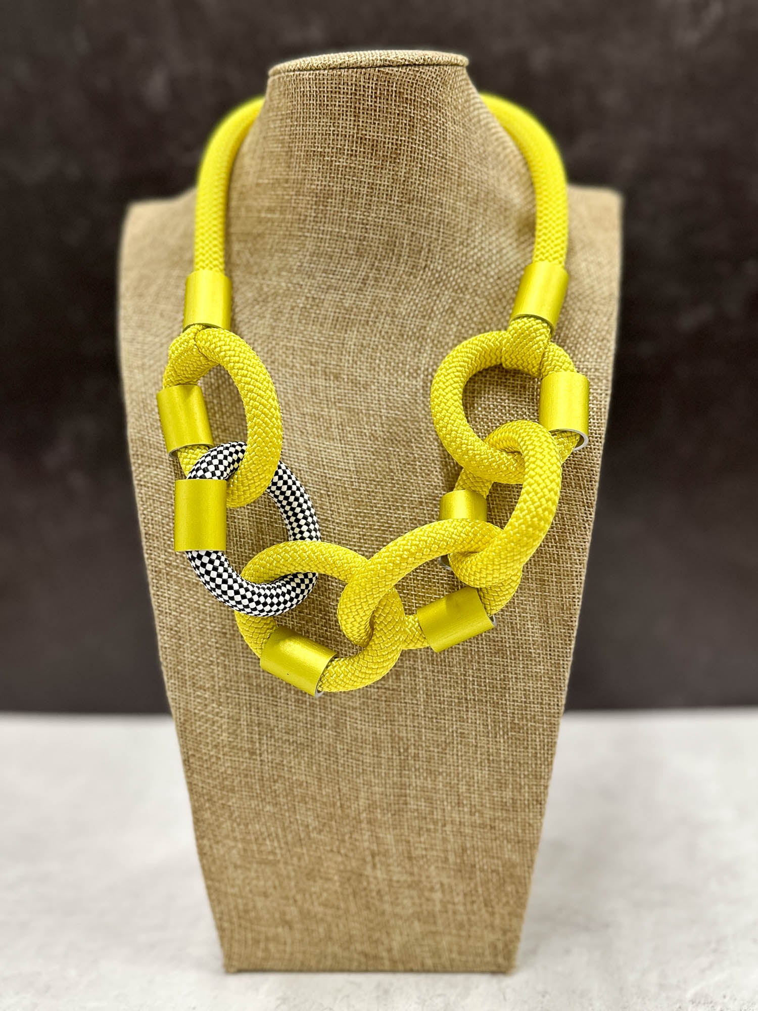 Cord & Aluminum Link Necklace, Yellow