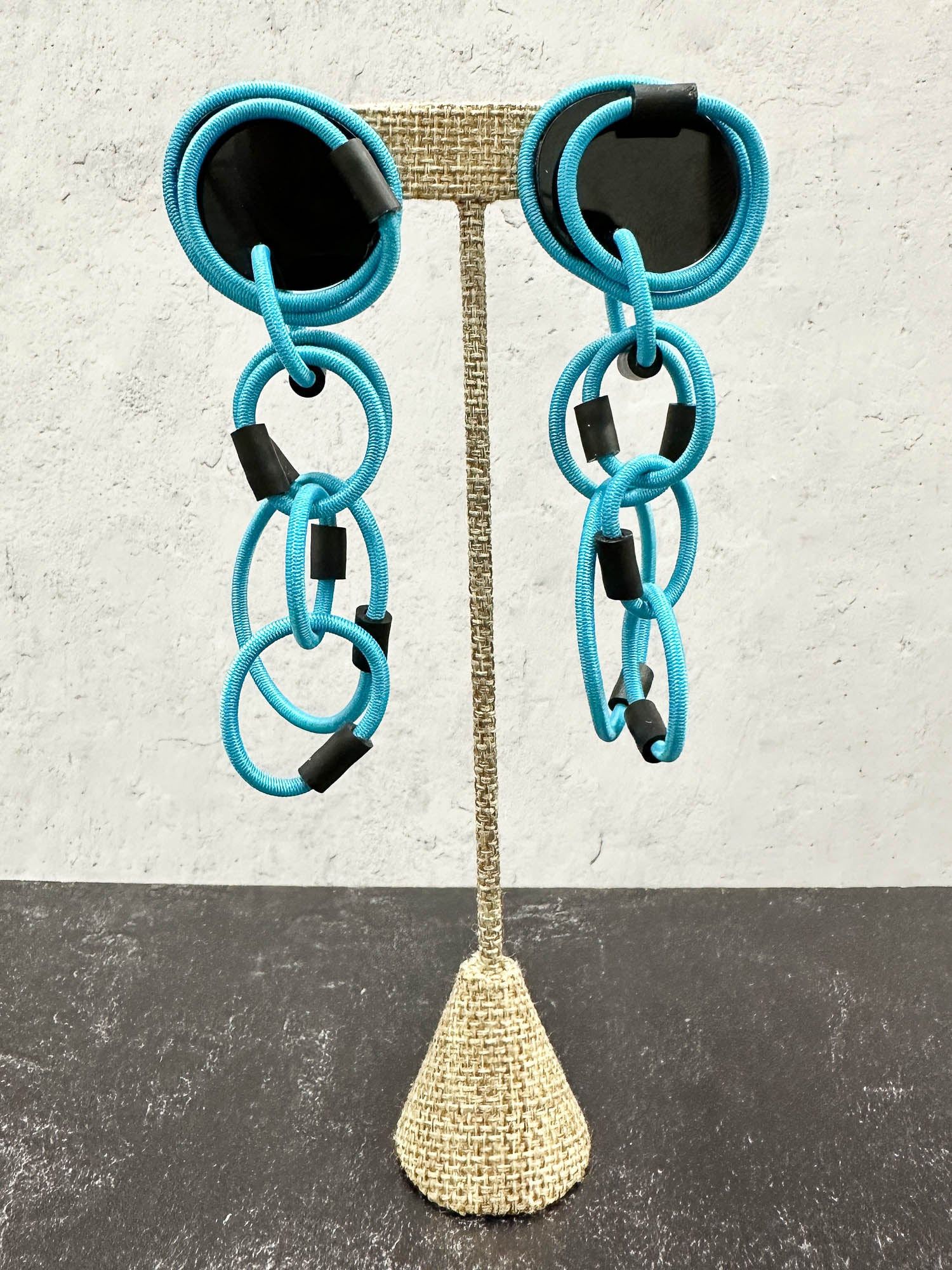 Elastic Cord Drop Post Earrings, Turquoise