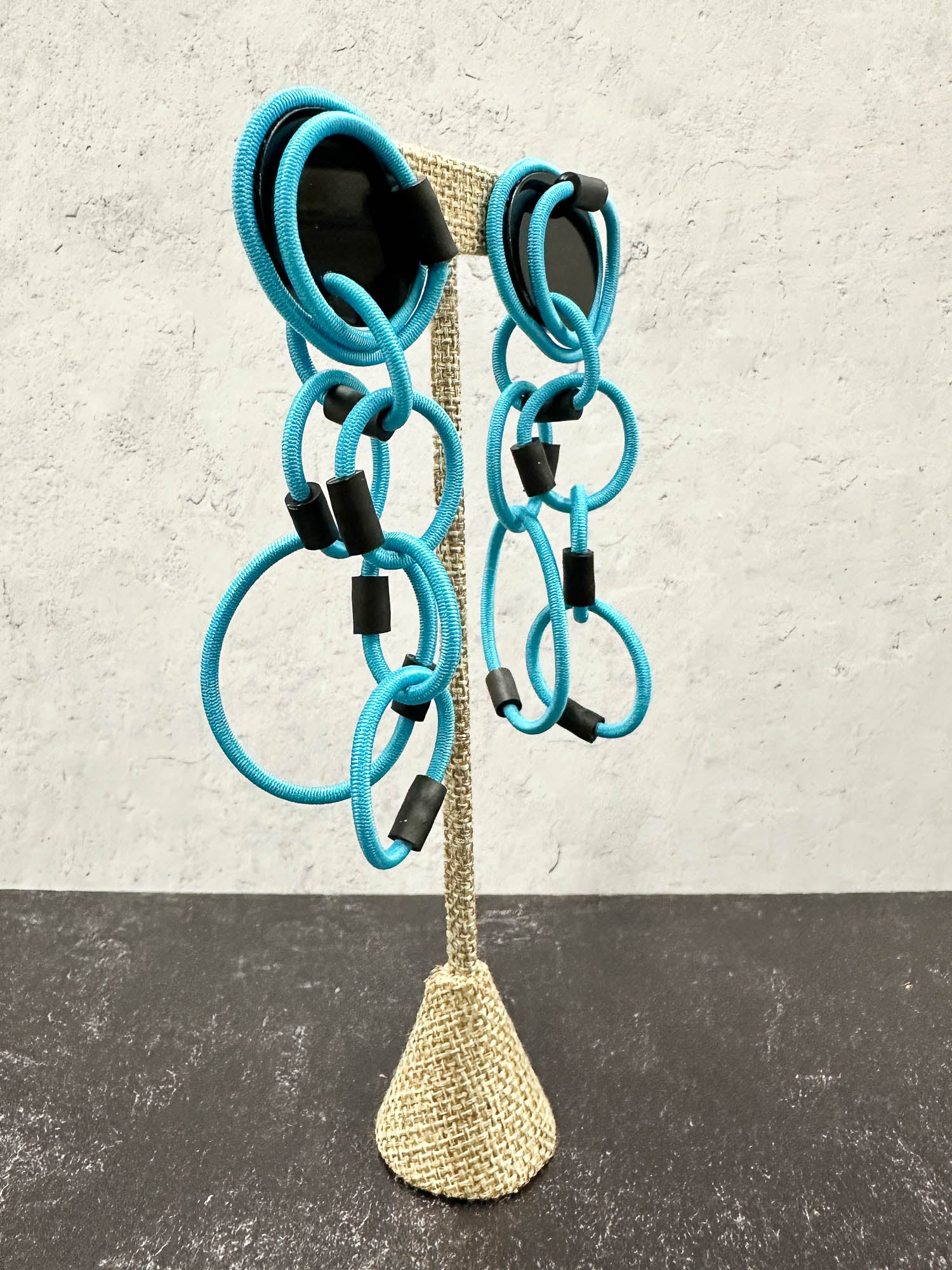 Elastic Cord Drop Post Earrings, Turquoise
