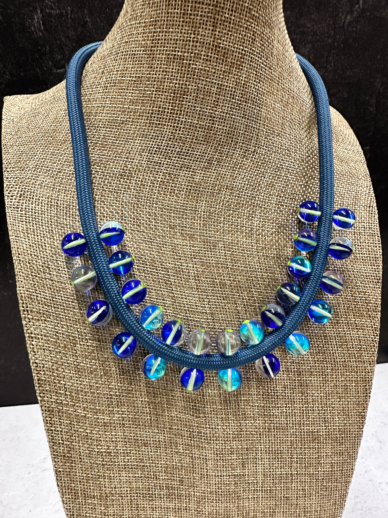 Christina Brampti Glass Beads on Cord Necklace, Blue - Statement Boutique