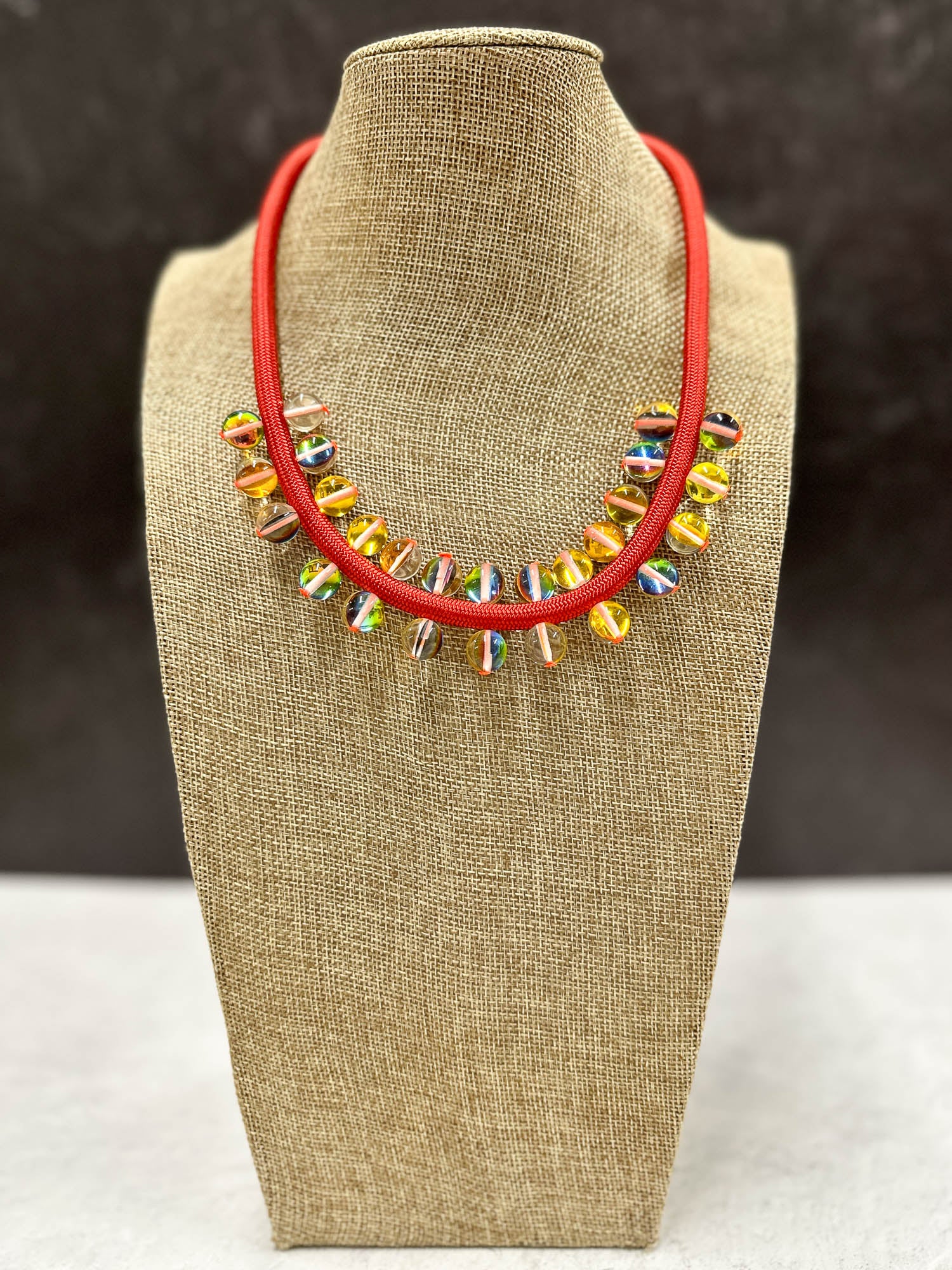 Christina Brampti Glass Beads on Cord Necklace, Red - Statement Boutique