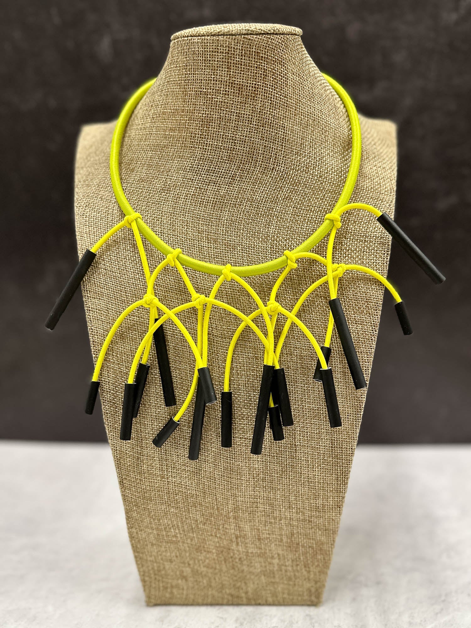 Christina Brampti Knotted Elastic Cord & Aluminum Bar Necklace, Yellow/Black - Statement Boutique