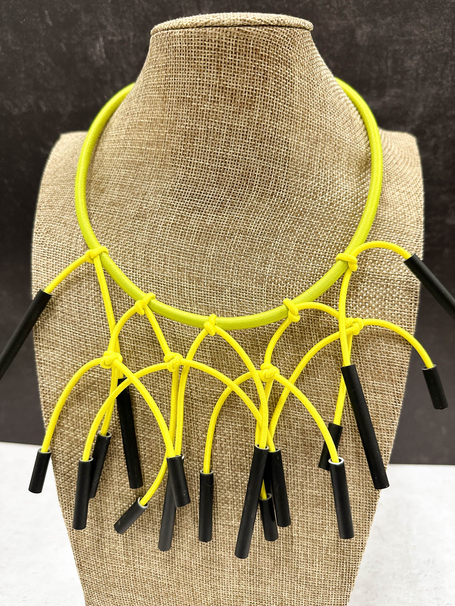 Christina Brampti Knotted Elastic Cord & Aluminum Bar Necklace, Yellow/Black - Statement Boutique