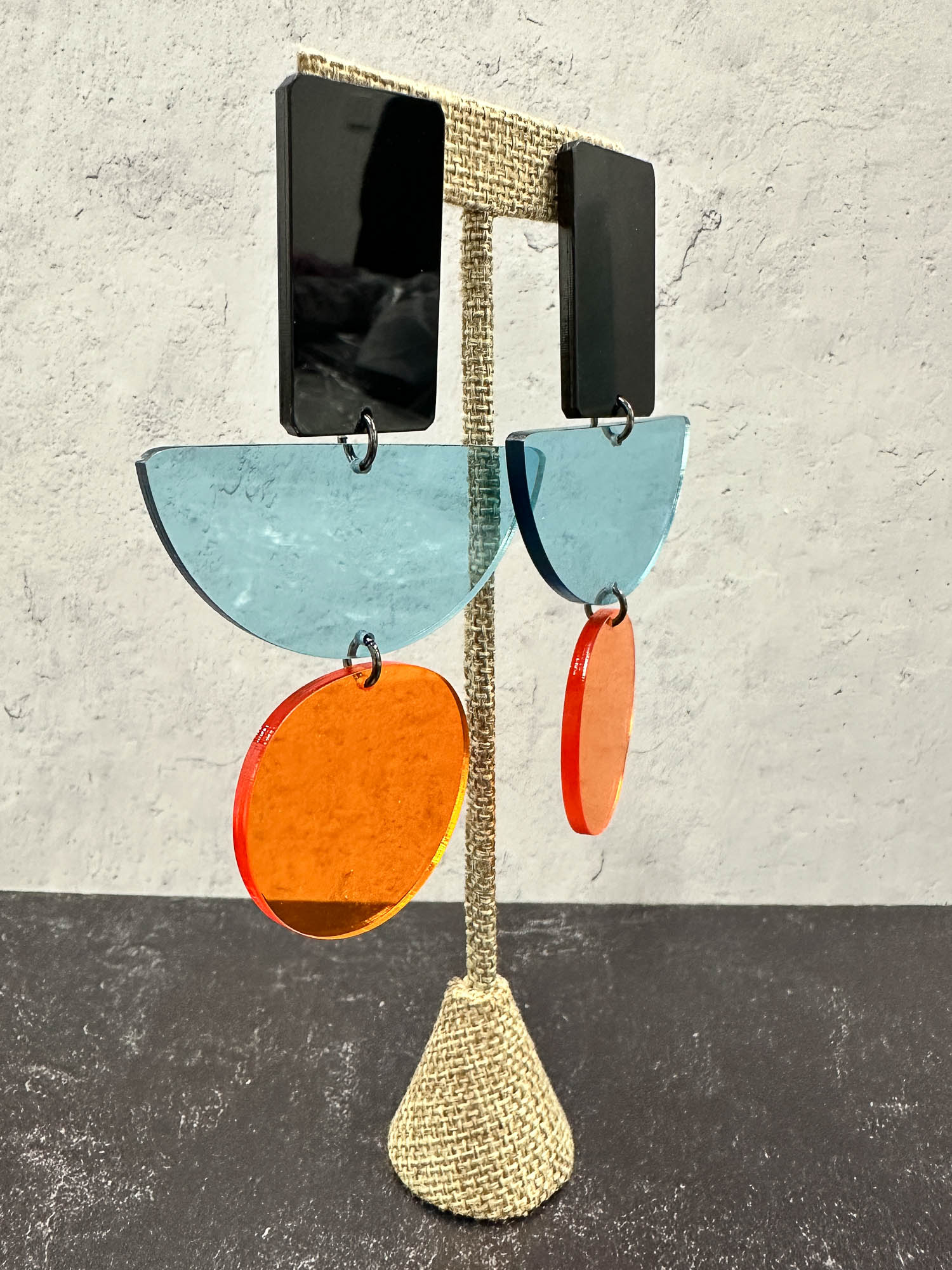 Christina Brampti Large Laser Cut Acrylic Earrings, Black/Turquoise/Orange - Statement Boutique
