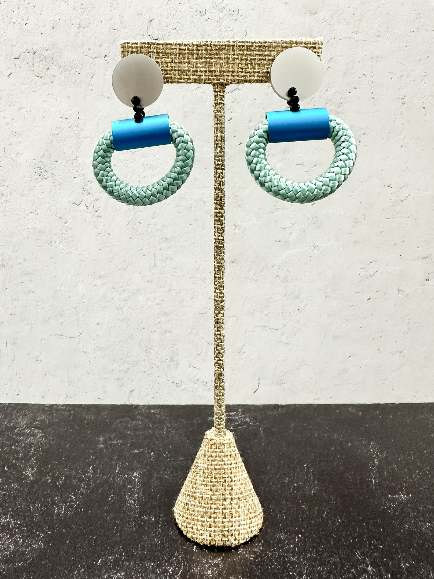 Small Alumunim Cord Hoop Earrings, Turquoise