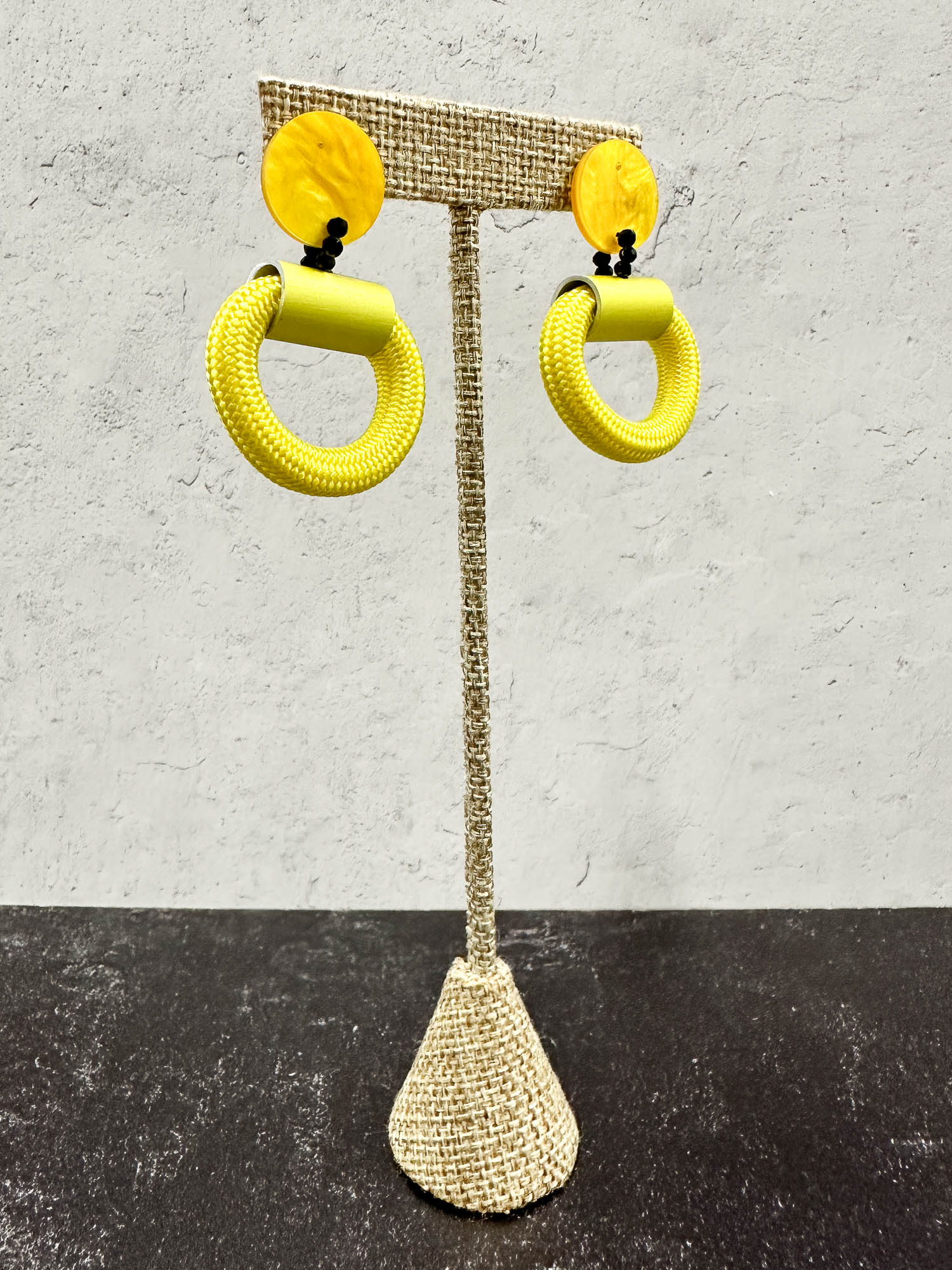 Christina Brampti Small Alumunim Cord Hoop Earrings, Yellow - Statement Boutique