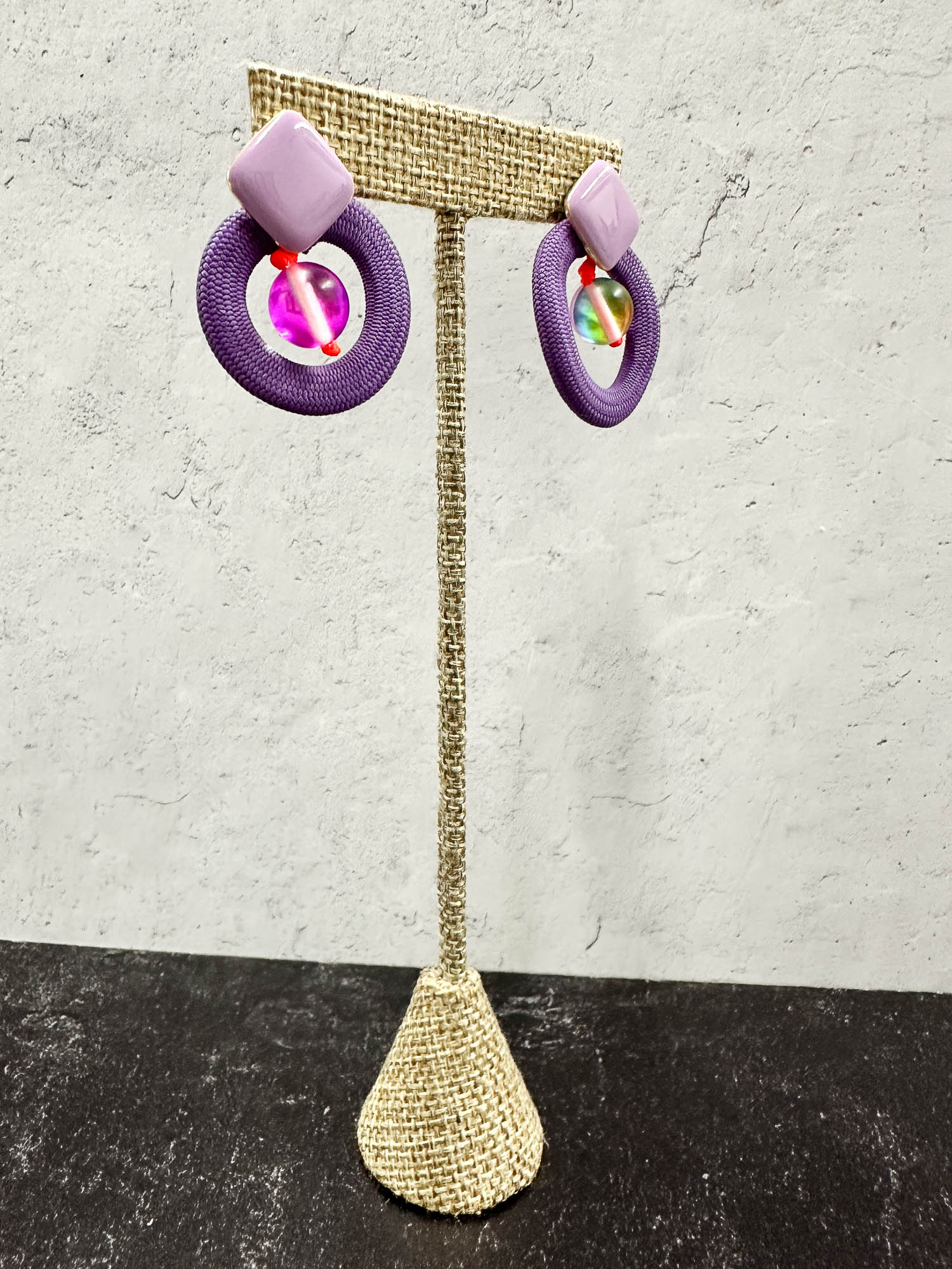 Christina Brampti Small Cord & Glass Bead Post Earrings, Purple - Statement Boutique