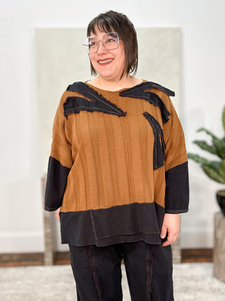 Cynthia Ashby Ever Denim Accent Sweater, Camel/Mystic - Statement Boutique