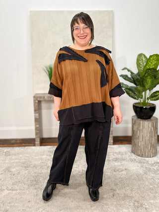 Cynthia Ashby Ever Denim Accent Sweater, Camel/Mystic - Statement Boutique