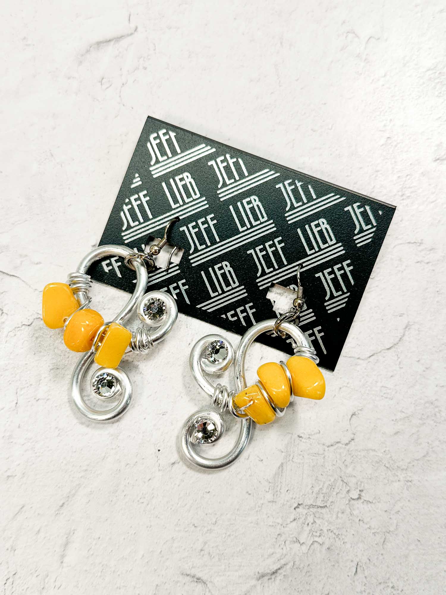 Jeff Lieb Total Design Jewelry Beaded Wire Swirl Drop Earrings, Silver/Yellow - Statement Boutique