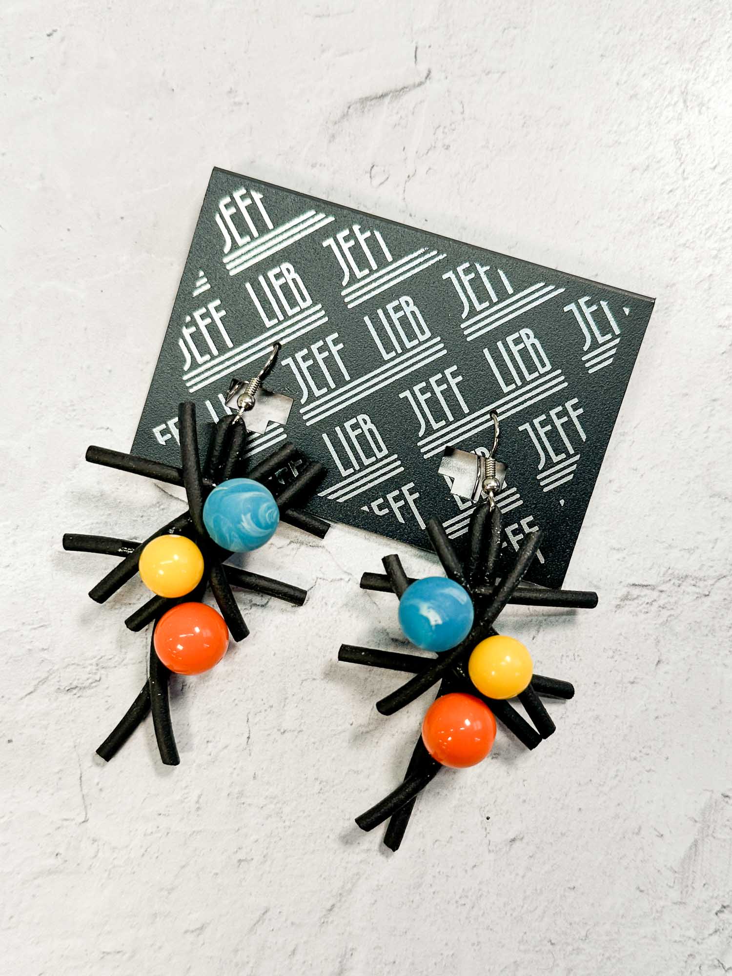 Jeff Lieb Total Design Jewelry Crosshatch Rubber & Ball Earrings, Black/Multi - Statement Boutique
