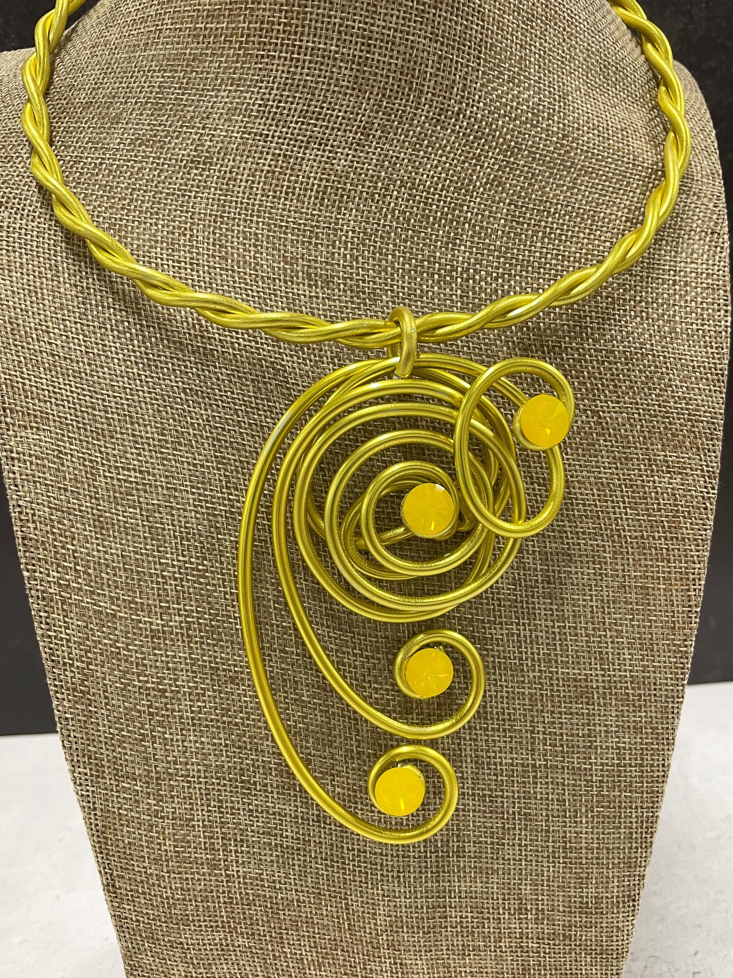Crystal & Wire Collar Necklace, Yellow