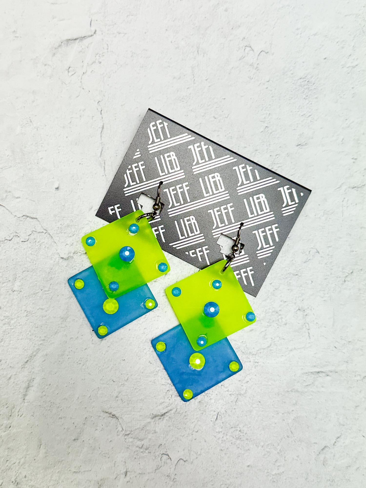 Double Resin Square Drop Earrings, Yellow/Blue