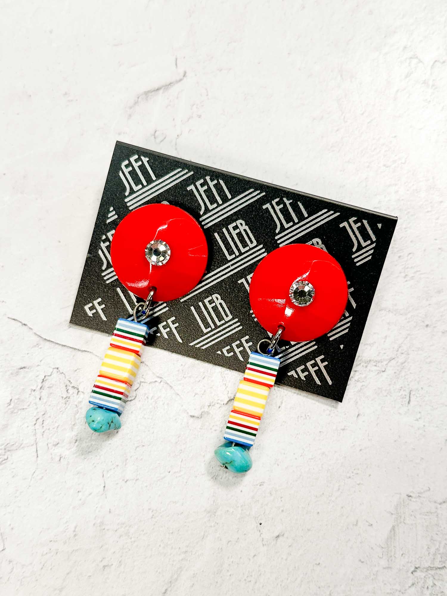 Jeff Lieb Total Design Jewelry Drop Post Earrings, Red/Multi - Statement Boutique
