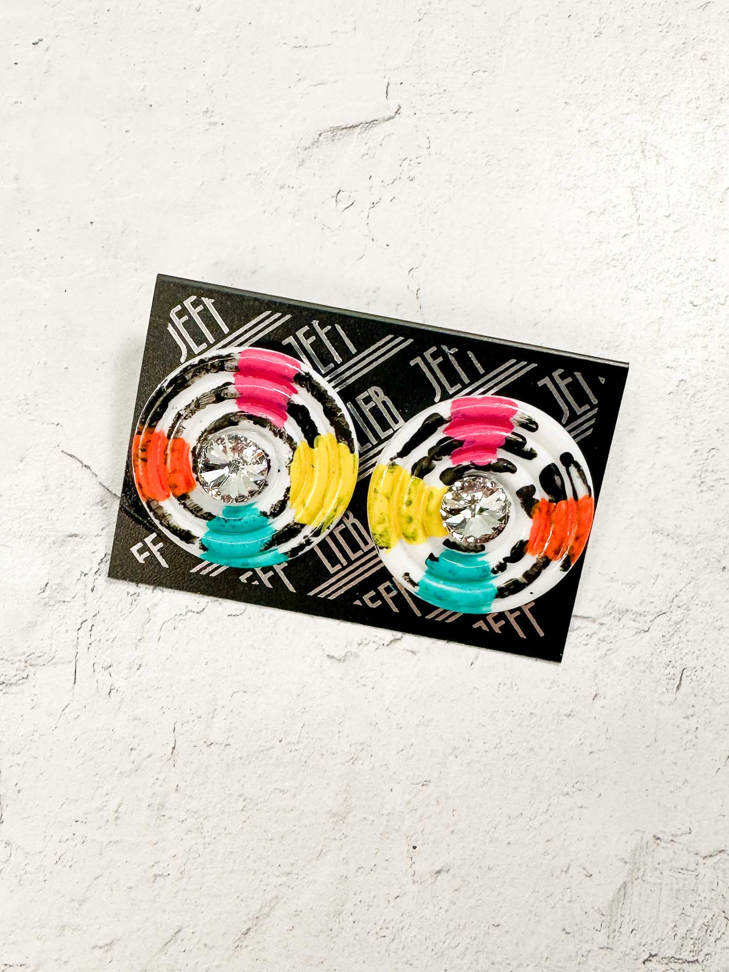 Hand Painted Disc Clip Earrings, Multi