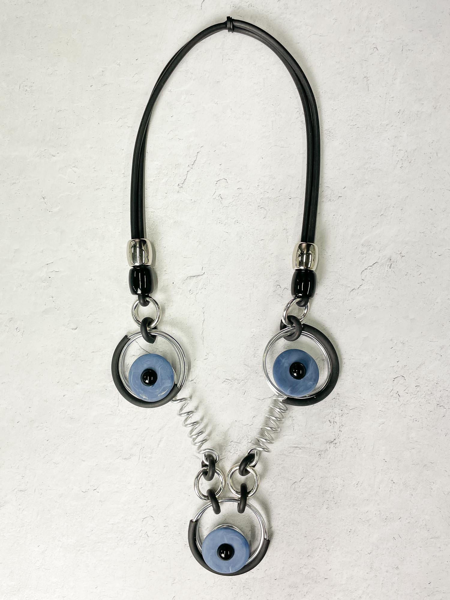 Long Resin & Rubber Mixed Media Necklace, Blue/Black