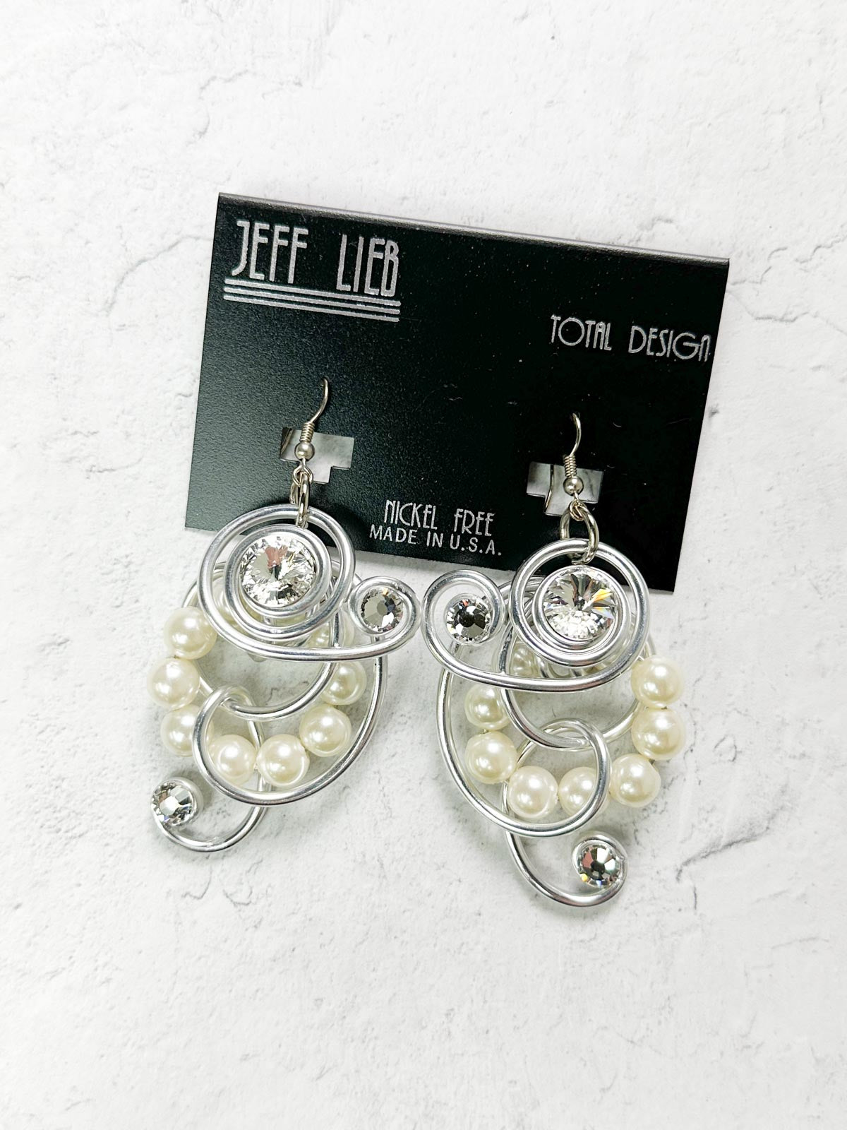 Jeff Lieb Total Design Jewelry Pearl & Crystal Wire Drop Earrings, White/Silver - Statement Boutique
