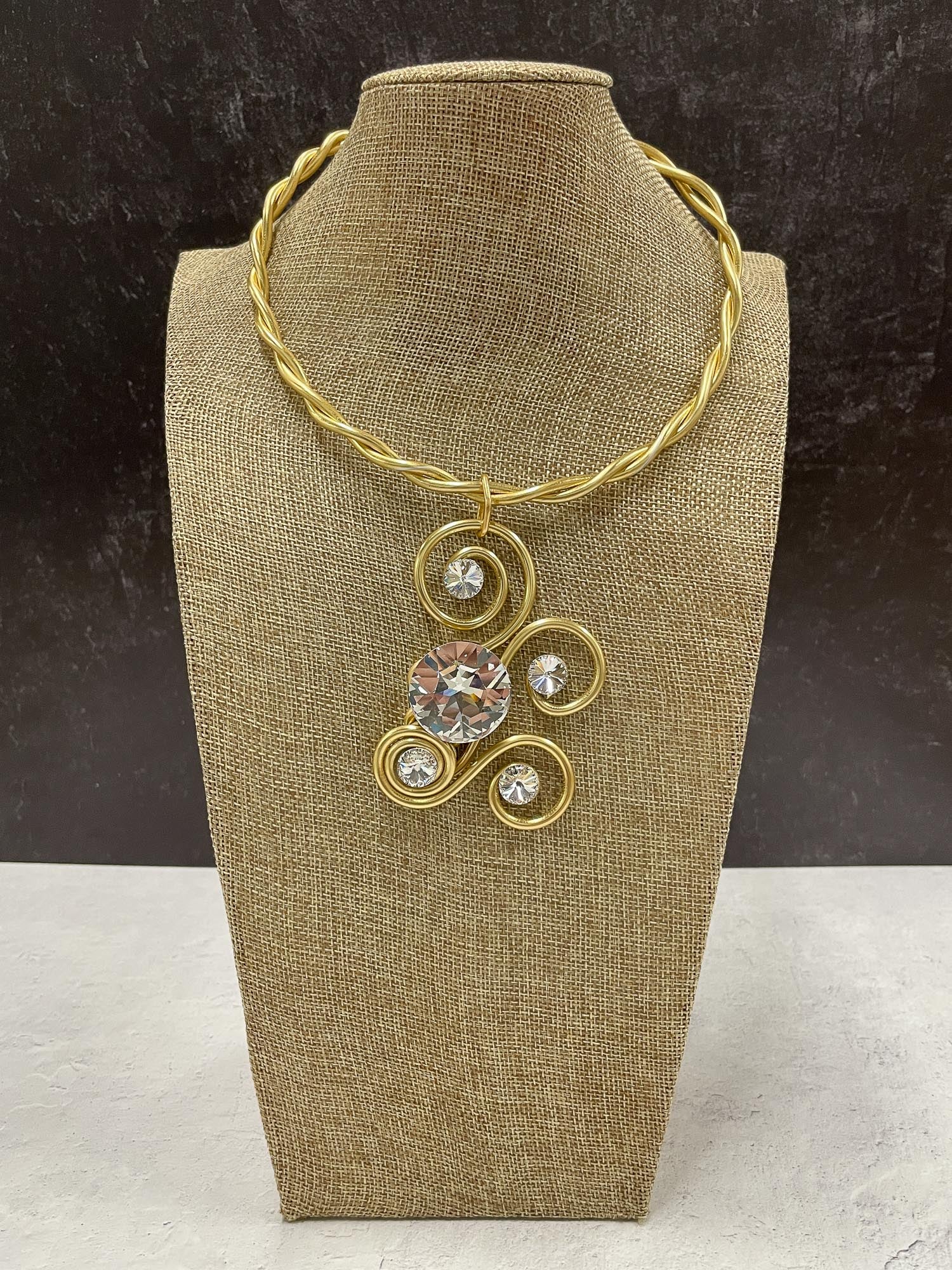 Simple Crystal & Wire Collar Necklace, Gold