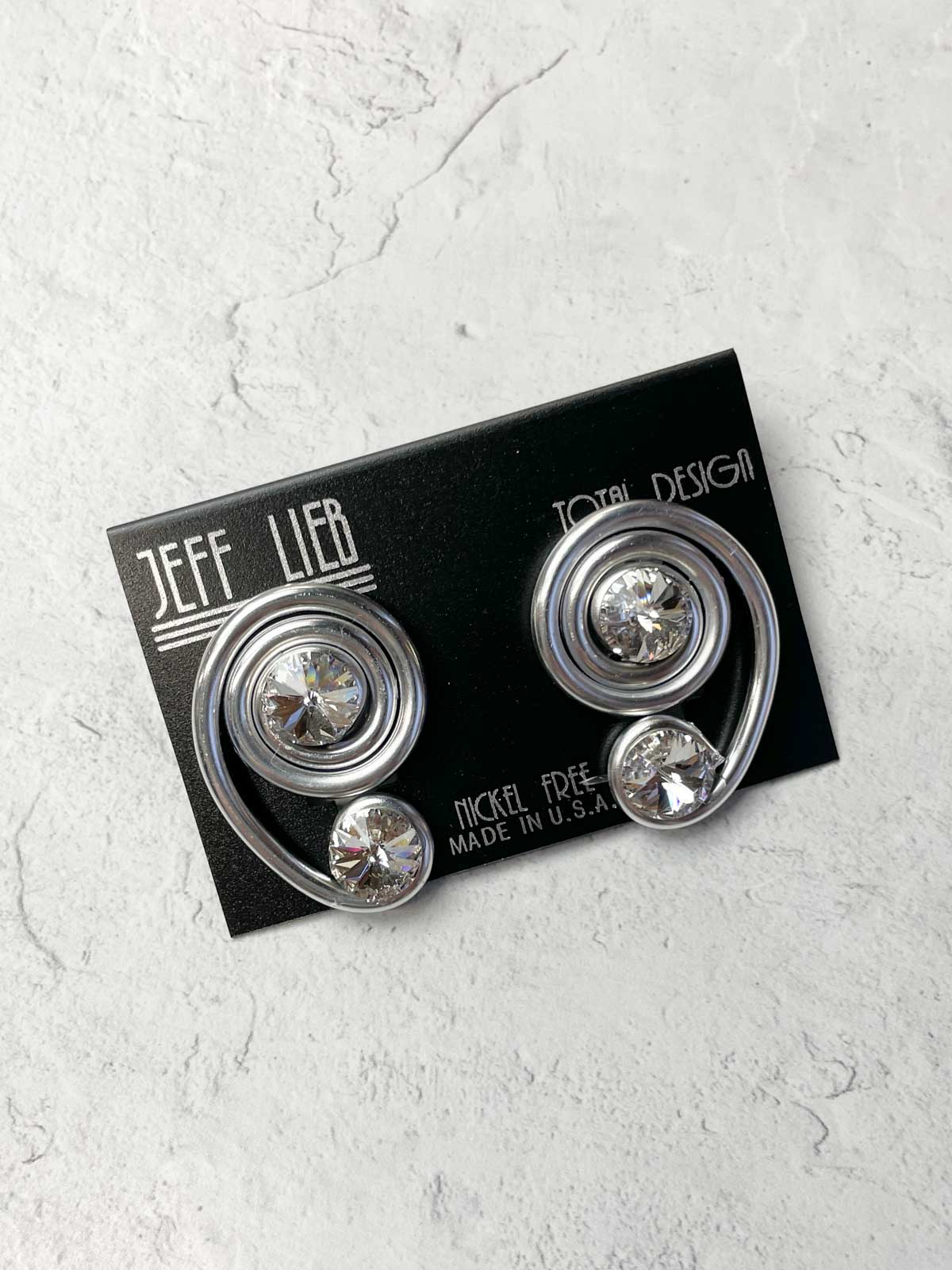 Jeff Lieb Total Design Jewelry Small Swirl Wire & Crystal Clip On Earrings, Silver - Statement Boutique