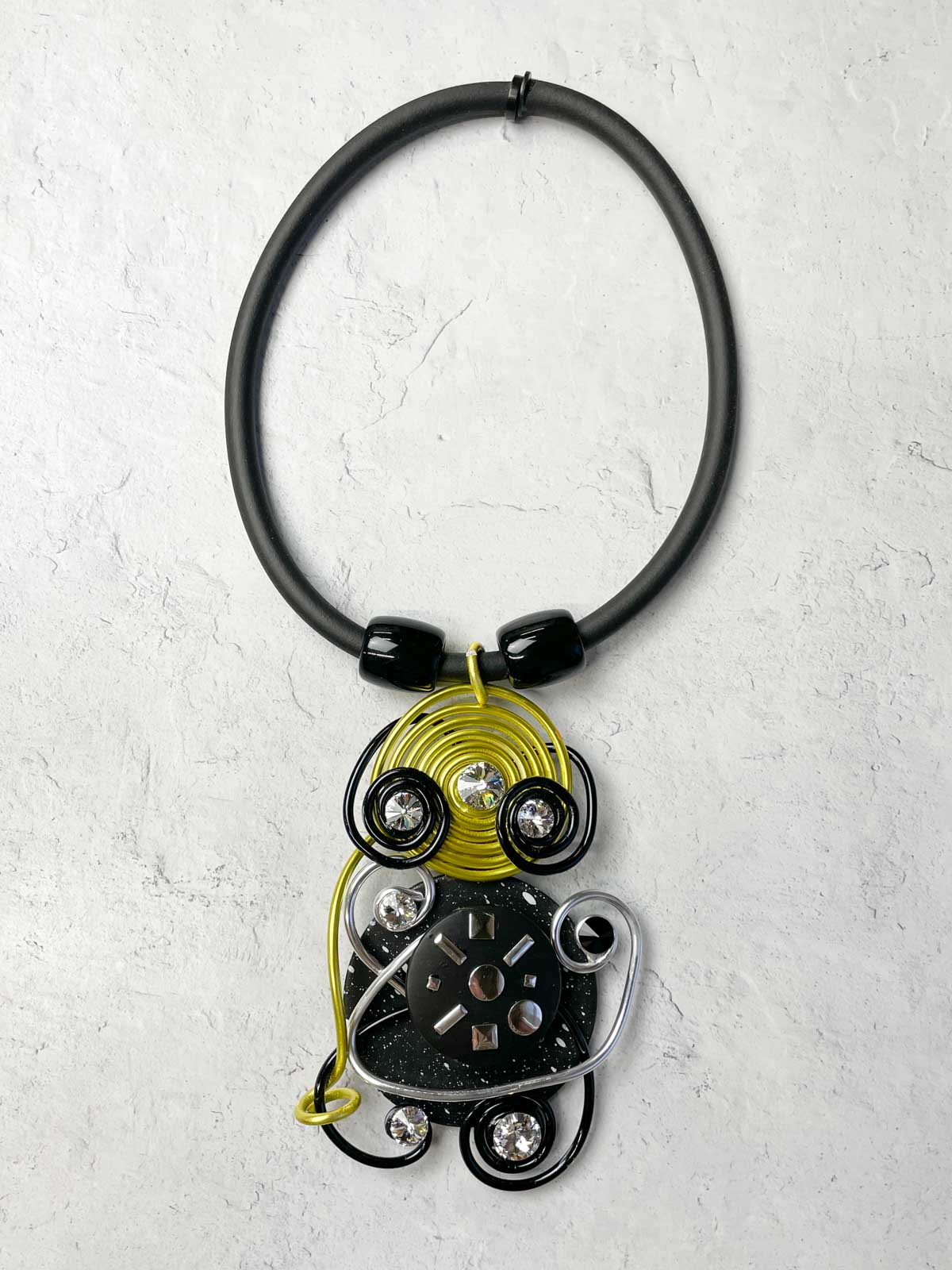 Jeff Lieb Total Design Jewelry Trio Studded Pendant Necklace, Yellow/Black/Silver - Statement Boutique