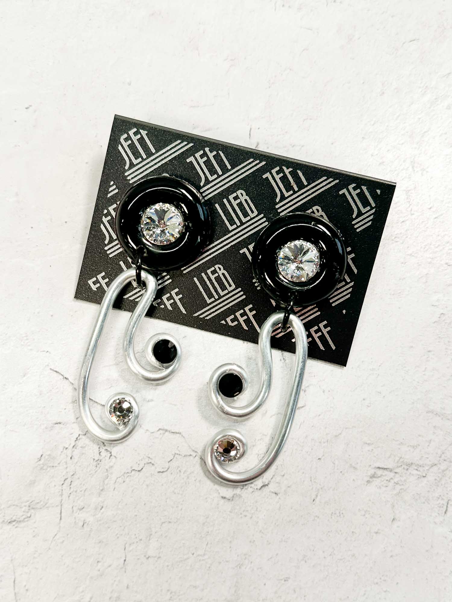 Jeff Lieb Total Design Jewelry Wave Drop Post Earrings, Black/Silver - Statement Boutique