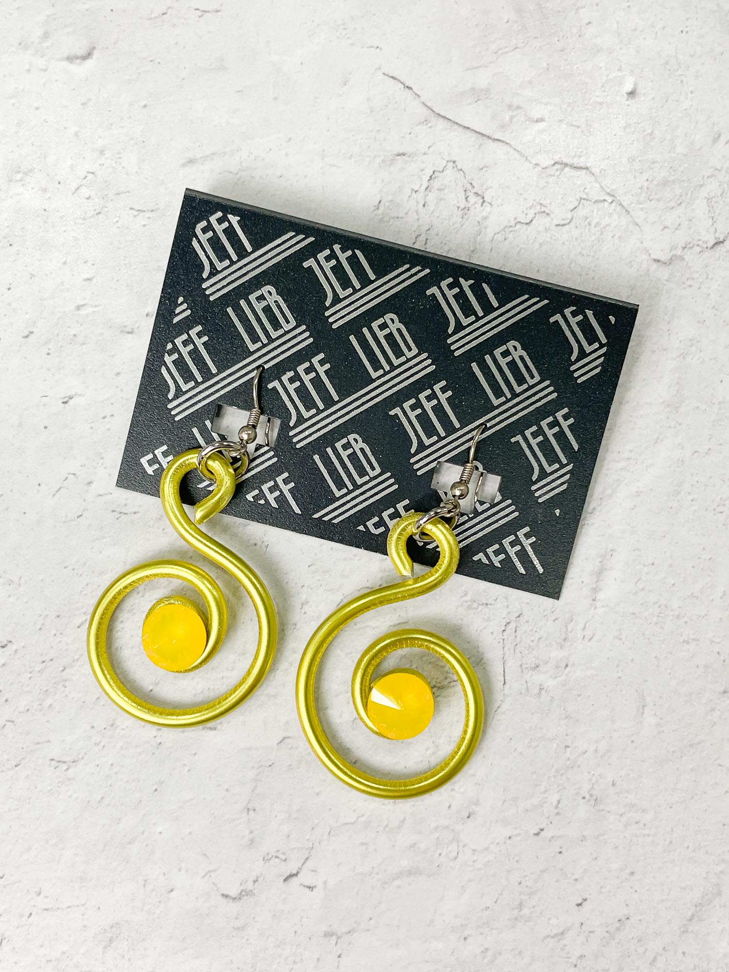Wire & Crystal Drop Earrings, Yellow