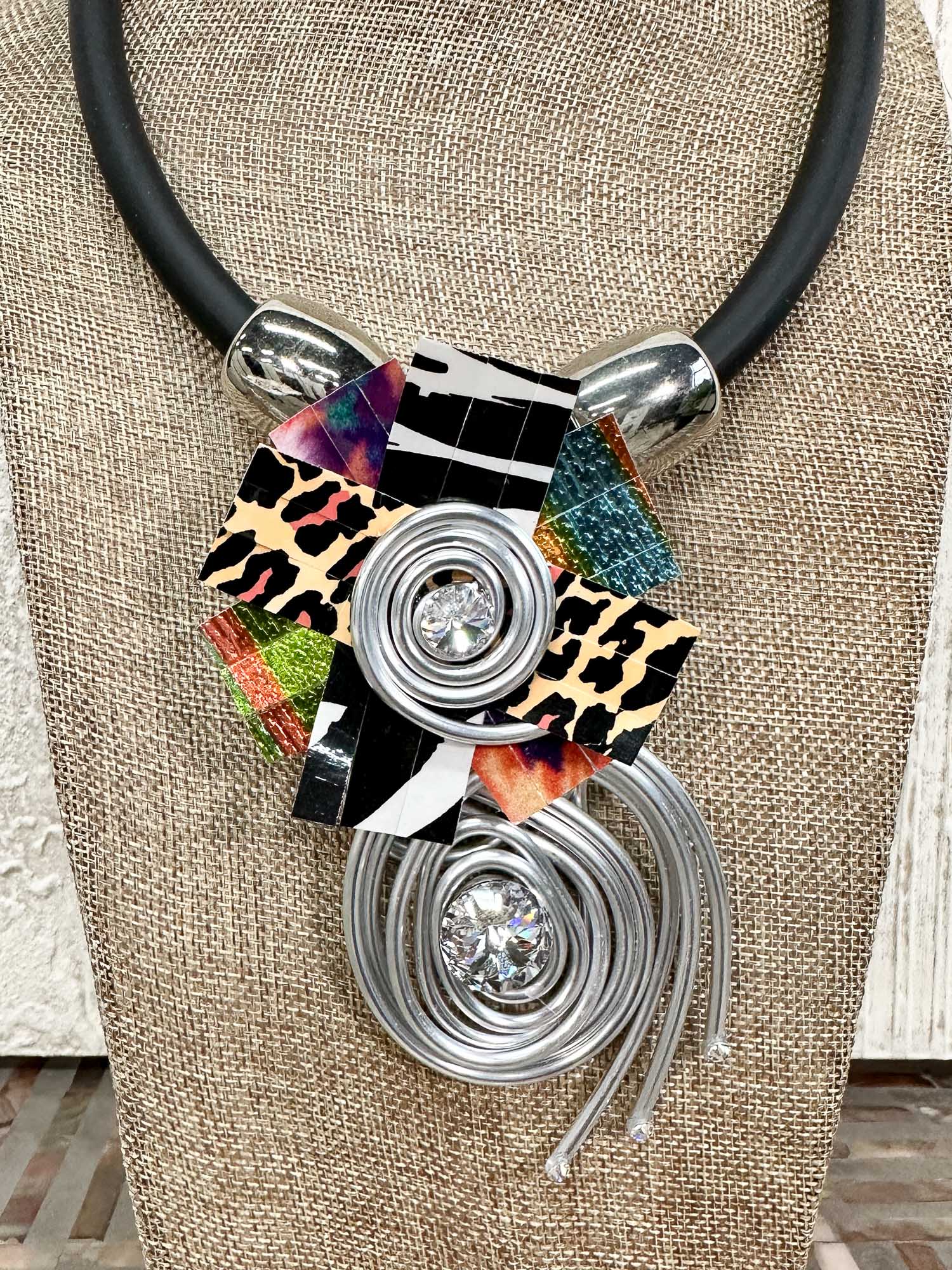 Jeff Lieb Total Design Jewelry Wire & Paper Pendant Necklace, Silver/Multi - Statement Boutique
