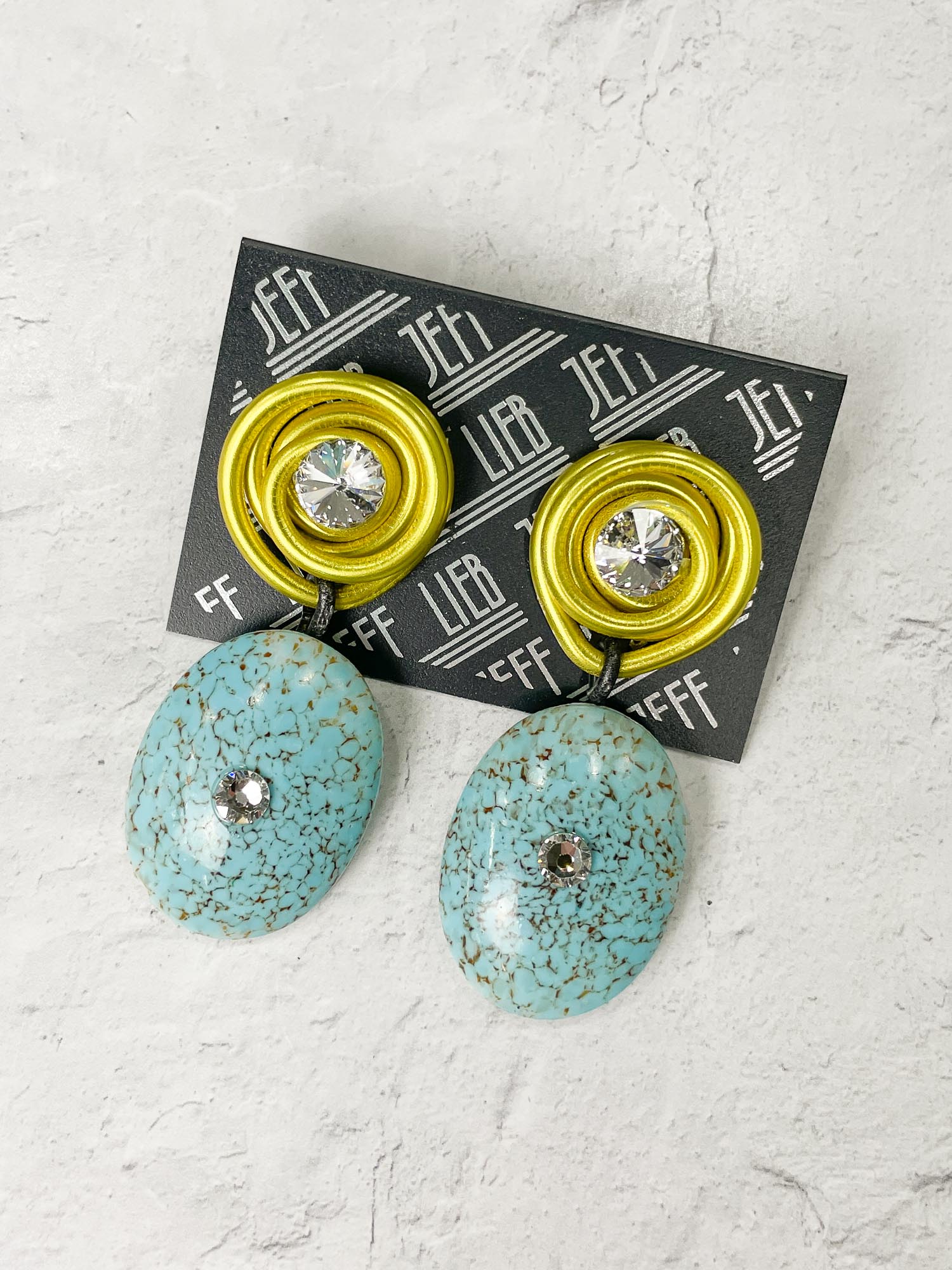 Wire & Stone Drop Earrings, Yellow/Blue