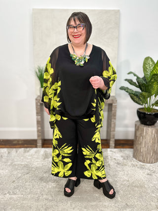 Joseph Ribkoff Chiffon & Silky Knit Floral Poncho Top, Black/Multi - Statement Boutique