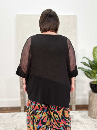Joseph Ribkoff Mesh & Silky Knit Angled Top, Black - Statement Boutique
