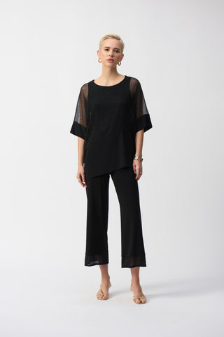 Joseph Ribkoff Mesh & Silky Knit Angled Top, Black - Statement Boutique