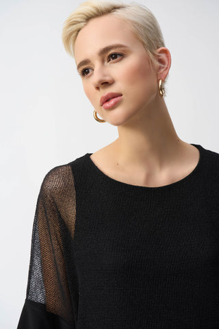Joseph Ribkoff Mesh & Silky Knit Angled Top, Black - Statement Boutique