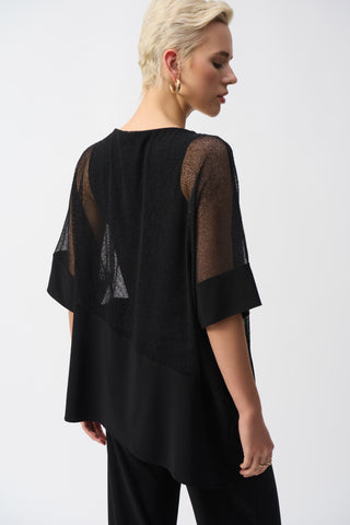 Joseph Ribkoff Mesh & Silky Knit Angled Top, Black - Statement Boutique