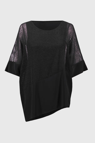 Joseph Ribkoff Mesh & Silky Knit Angled Top, Black - Statement Boutique