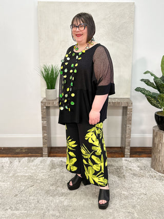 Joseph Ribkoff Mesh & Silky Knit Angled Top, Black - Statement Boutique