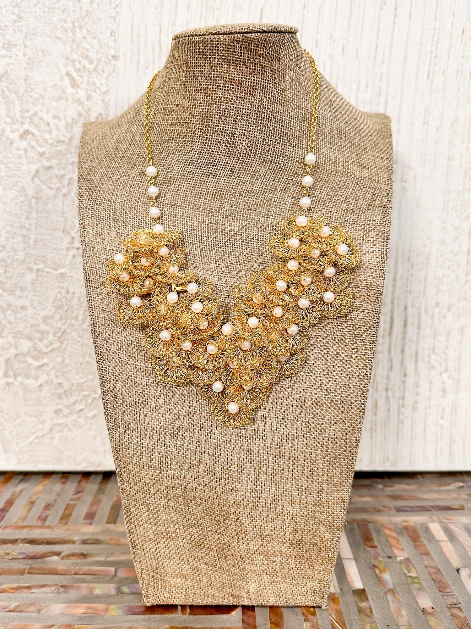 Shells Necklace, Gold Pearl