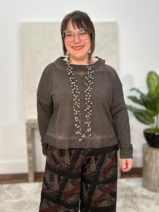 Luukaa Cinema Cold Shoulder Top, Misty Black - Statement Boutique