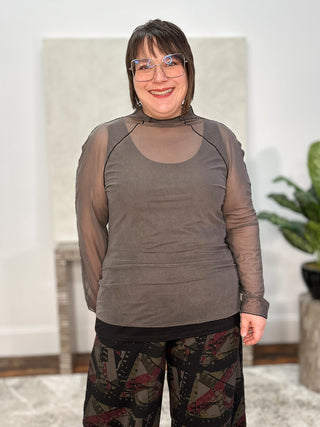 Luukaa Mesh Funnel Neck Top, Misty Black - Statement Boutique