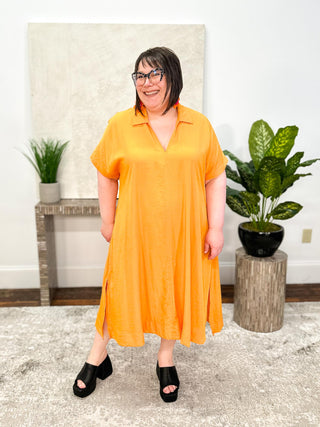 Mat Notch Collar Dress, Orange - Statement Boutique