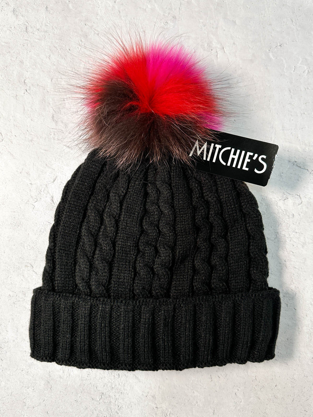 Authier Red Black Pom Pom Beanie Hat Grumpy Women Pom Pom Knit Beanie Hat Red With Black Cuff main image 3